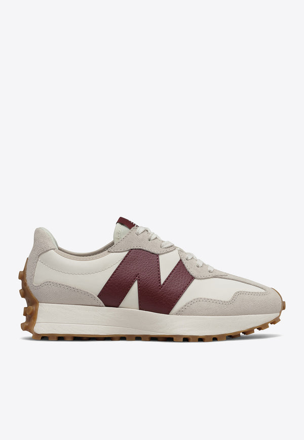 New Balance 327 Low-Top Sneakers in Moonbeam with Classic Burgundy WS327KA