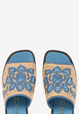 Etro Floral Embroidered Woven-Raffia Slides Blue WS4D0003-AE242 B0028