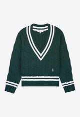 Sporty & Rich SRC Cable Knit V-neck Sweater WSAW233FOGREEN