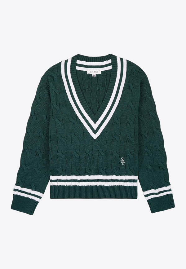 Sporty & Rich SRC Cable Knit V-neck Sweater WSAW233FOGREEN