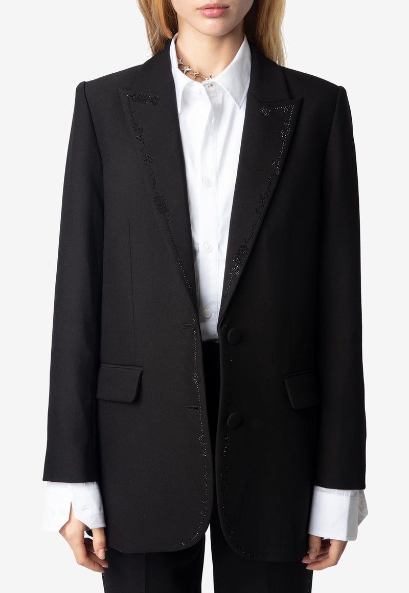 Zadig & Voltaire Viva Rhinestone Embellished Blazer Black WWBL01917_BLACK