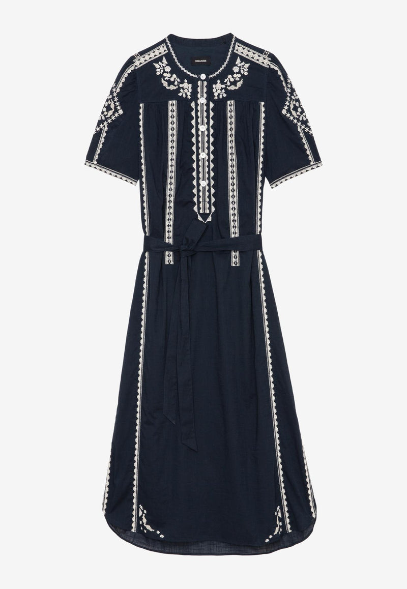 Zadig & Voltaire Rigy Embroidered Midi Dress Navy WWDR01204_NAVY
