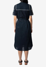 Zadig & Voltaire Rigy Embroidered Midi Dress Navy WWDR01204_NAVY