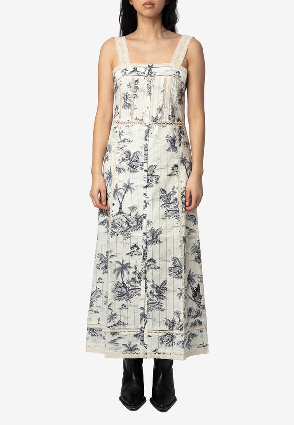 Zadig & Voltaire Renaid Tropical Island Print Maxi Dress Ecru WWDR02431_PRINTED