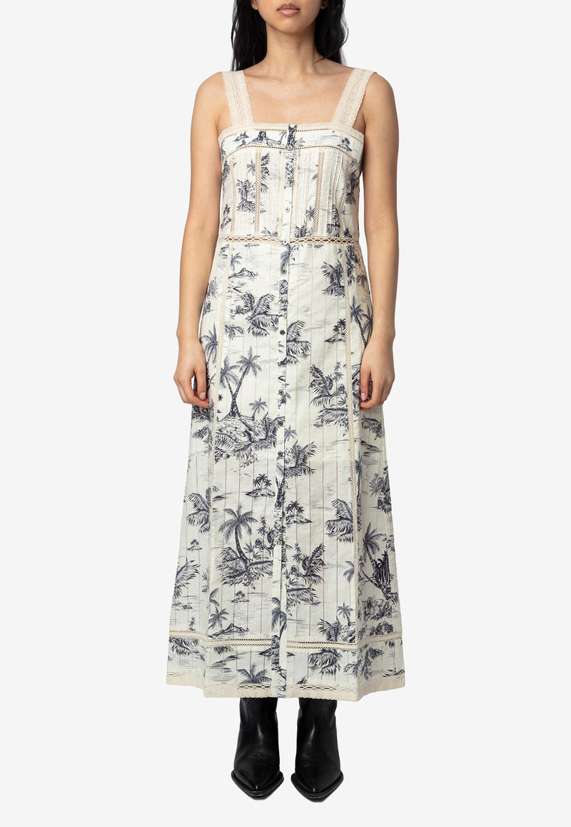 Zadig & Voltaire Renaid Tropical Island Print Maxi Dress Ecru WWDR02431_PRINTED