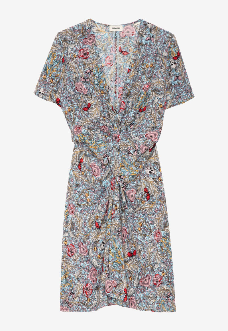 Zadig & Voltaire Rozom Floral Print Mini Draped Dress Multicolor WWDR02506_PRINTED