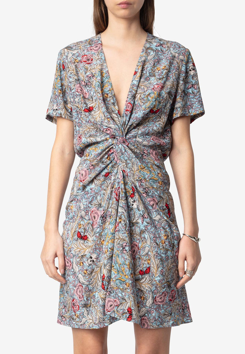 Zadig & Voltaire Rozom Floral Print Mini Draped Dress Multicolor WWDR02506_PRINTED