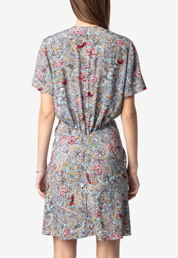 Zadig & Voltaire Rozom Floral Print Mini Draped Dress Multicolor WWDR02506_PRINTED