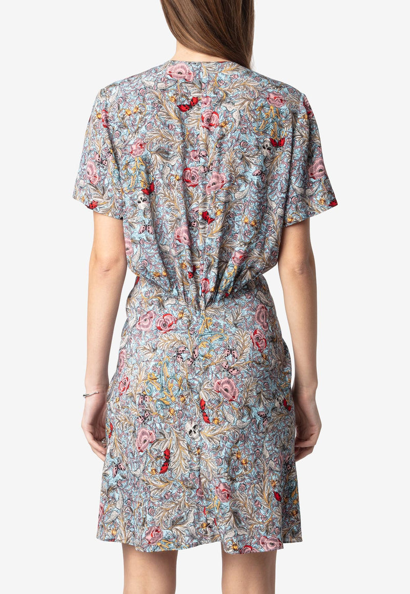Zadig & Voltaire Rozom Floral Print Mini Draped Dress Multicolor WWDR02506_PRINTED