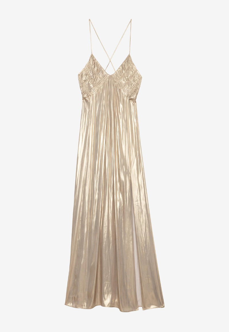 Zadig & Voltaire Pleated Satin Maxi Dress Gold WWDR02528_GOLD