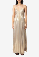 Zadig & Voltaire Pleated Satin Maxi Dress Gold WWDR02528_GOLD