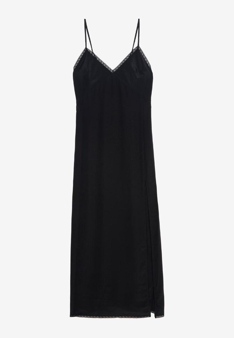 Zadig & Voltaire Ramelil V-neck Silk Maxi Dress Black WWDR02529_BLACK