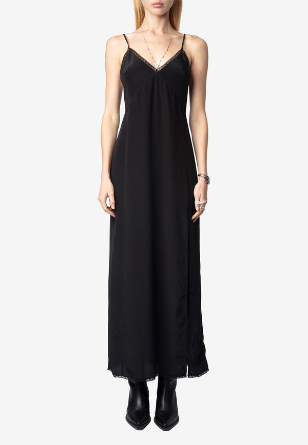 Zadig & Voltaire Ramelil V-neck Silk Maxi Dress Black WWDR02529_BLACK