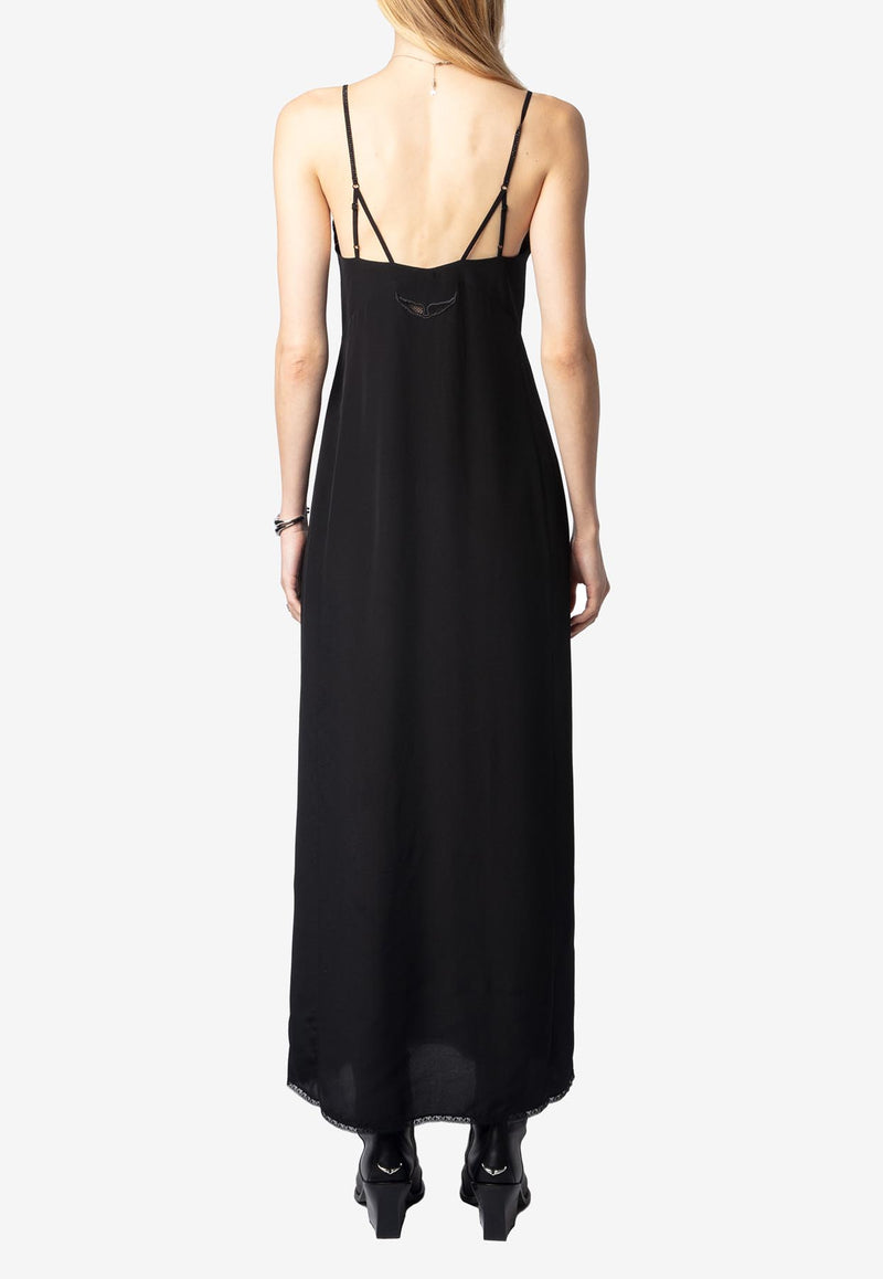 Zadig & Voltaire Ramelil V-neck Silk Maxi Dress Black WWDR02529_BLACK