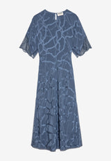 Zadig & Voltaire Rey Chain Jacquard Silk Midi Dress Blue WWDR02546_BLUE