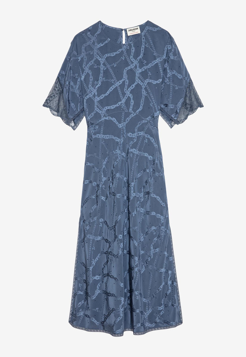 Zadig & Voltaire Rey Chain Jacquard Silk Midi Dress Blue WWDR02546_BLUE