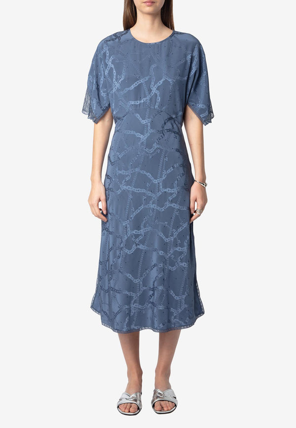 Zadig & Voltaire Rey Chain Jacquard Silk Midi Dress Blue WWDR02546_BLUE