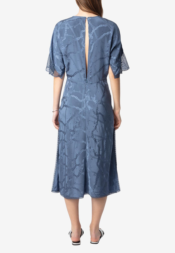 Zadig & Voltaire Rey Chain Jacquard Silk Midi Dress Blue WWDR02546_BLUE