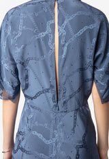 Zadig & Voltaire Rey Chain Jacquard Silk Midi Dress Blue WWDR02546_BLUE
