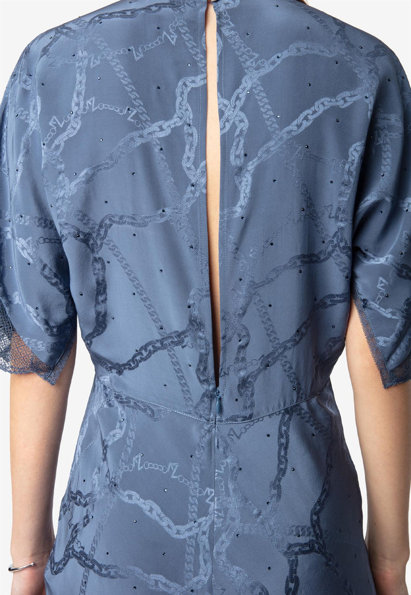 Zadig & Voltaire Rey Chain Jacquard Silk Midi Dress Blue WWDR02546_BLUE