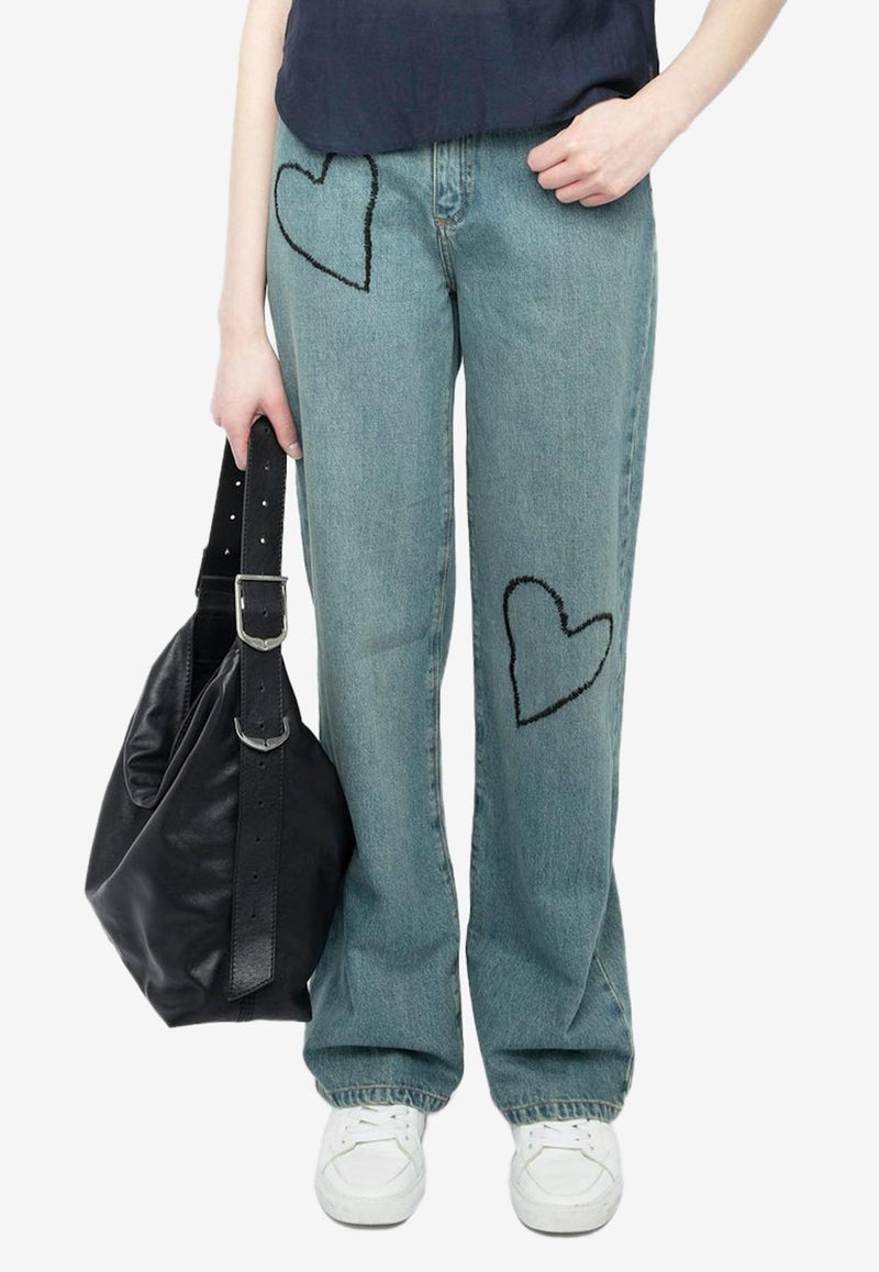 Zadig & Voltaire Elio Embroidered Heart Straight Jeans Denim WWJE01265_DENIM