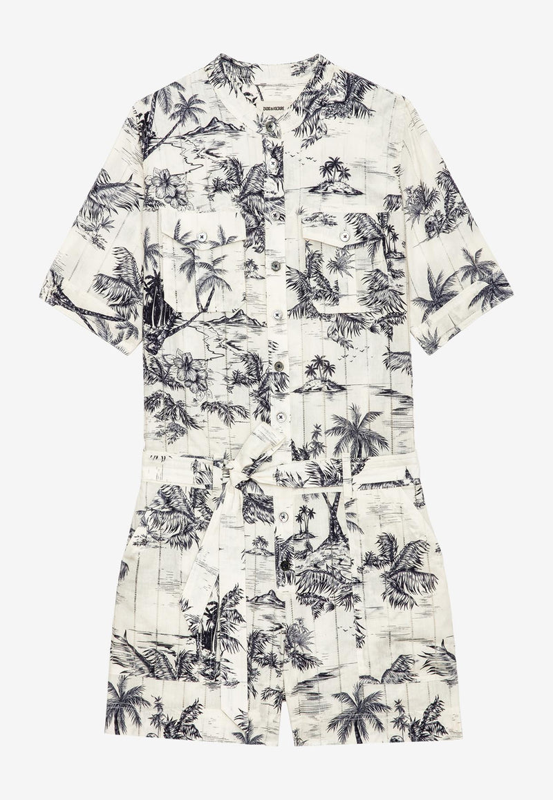 Zadig & Voltaire Cook Tropical Island Print Playsuit Ecru WWJU01039_PRINTED