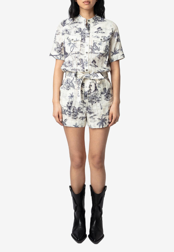Zadig & Voltaire Cook Tropical Island Print Playsuit Ecru WWJU01039_PRINTED