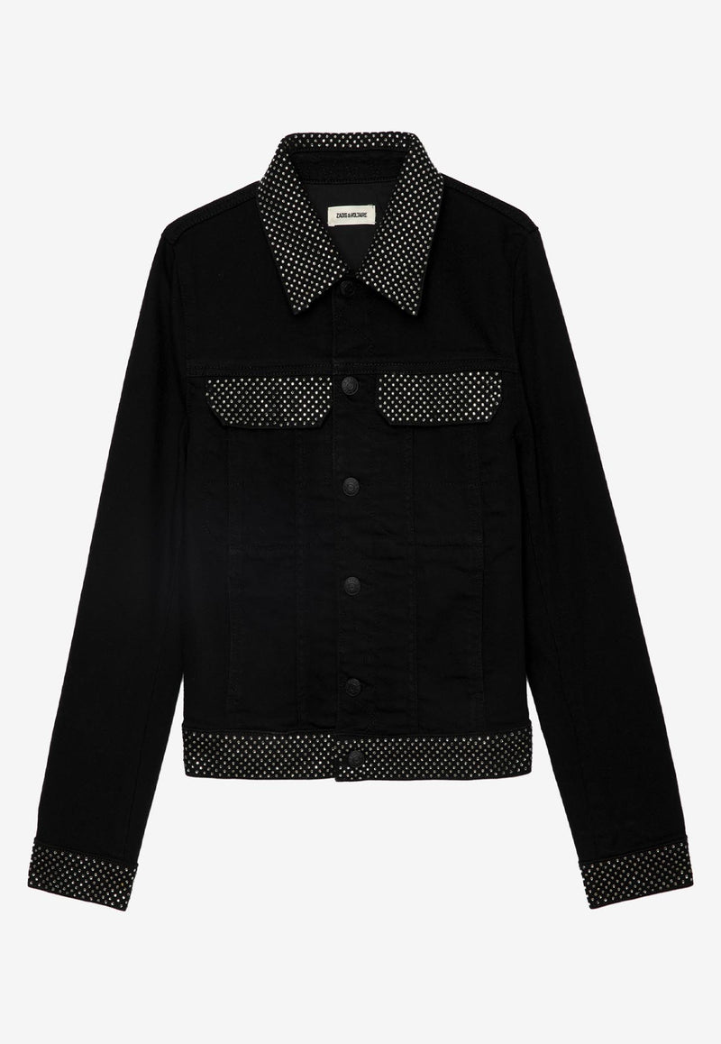 Zadig & Voltaire Kioky Embellished Denim Jacket Black WWOW01674_BLACK