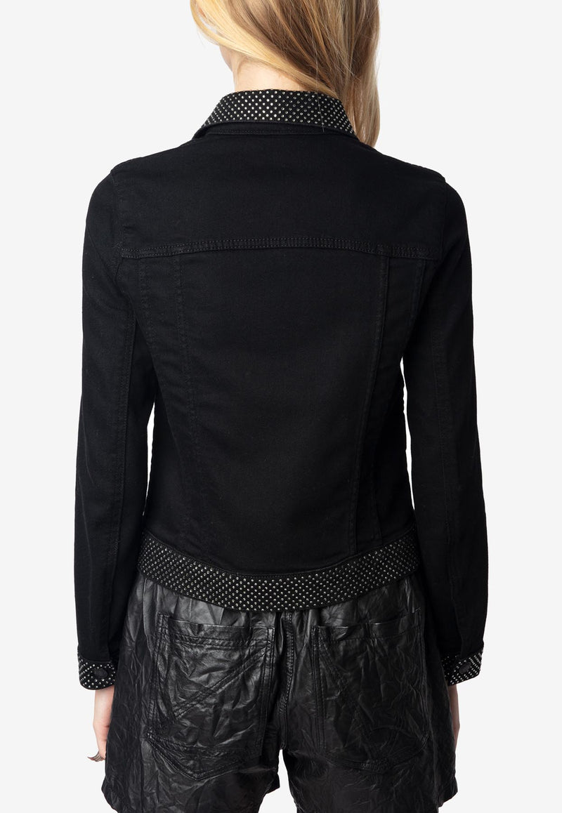 Zadig & Voltaire Kioky Embellished Denim Jacket Black WWOW01674_BLACK