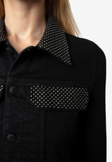 Zadig & Voltaire Kioky Embellished Denim Jacket Black WWOW01674_BLACK