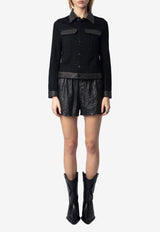 Zadig & Voltaire Kioky Embellished Denim Jacket Black WWOW01674_BLACK