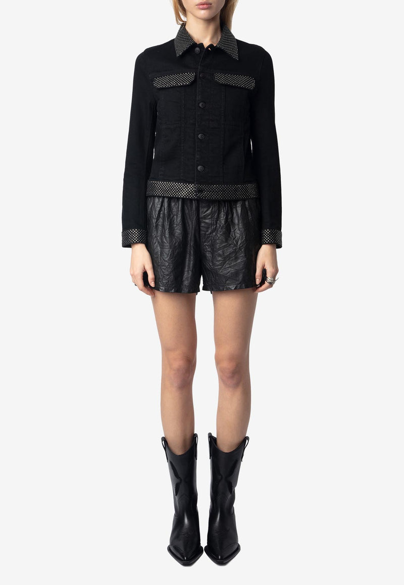 Zadig & Voltaire Kioky Embellished Denim Jacket Black WWOW01674_BLACK