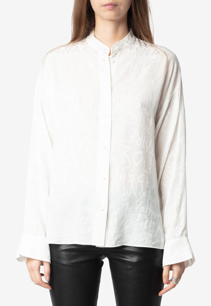 Zadig & Voltaire Truett Jacquard Silk Long-Sleeved Shirt White WWSH02173_WHITE
