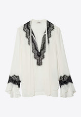 Zadig & Voltaire Tuan Silk Blouse with Lace-Insert White WWSH02236_WHITE BLAC