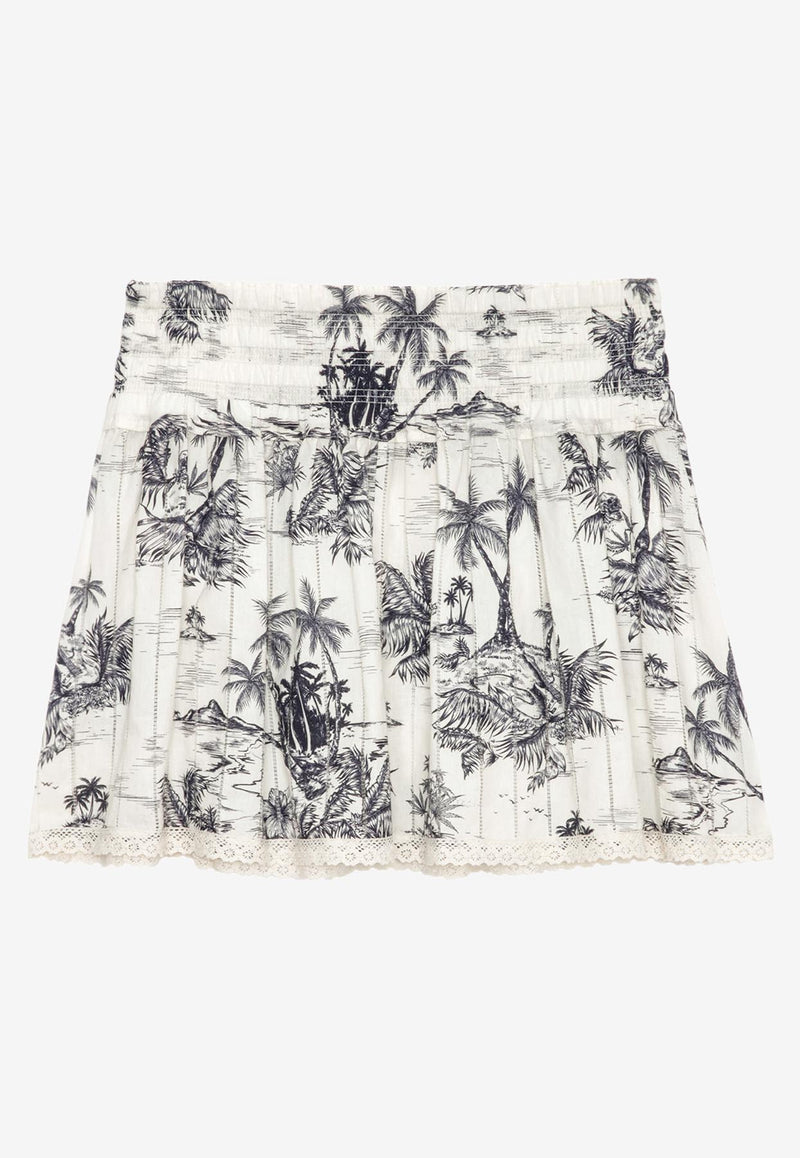 Zadig & Voltaire Jocky Tropical Island Print Mini Skirt Ecru WWSK01604_ECRU