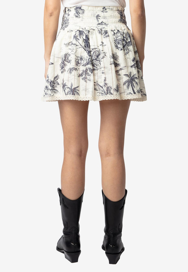 Zadig & Voltaire Jocky Tropical Island Print Mini Skirt Ecru WWSK01604_ECRU
