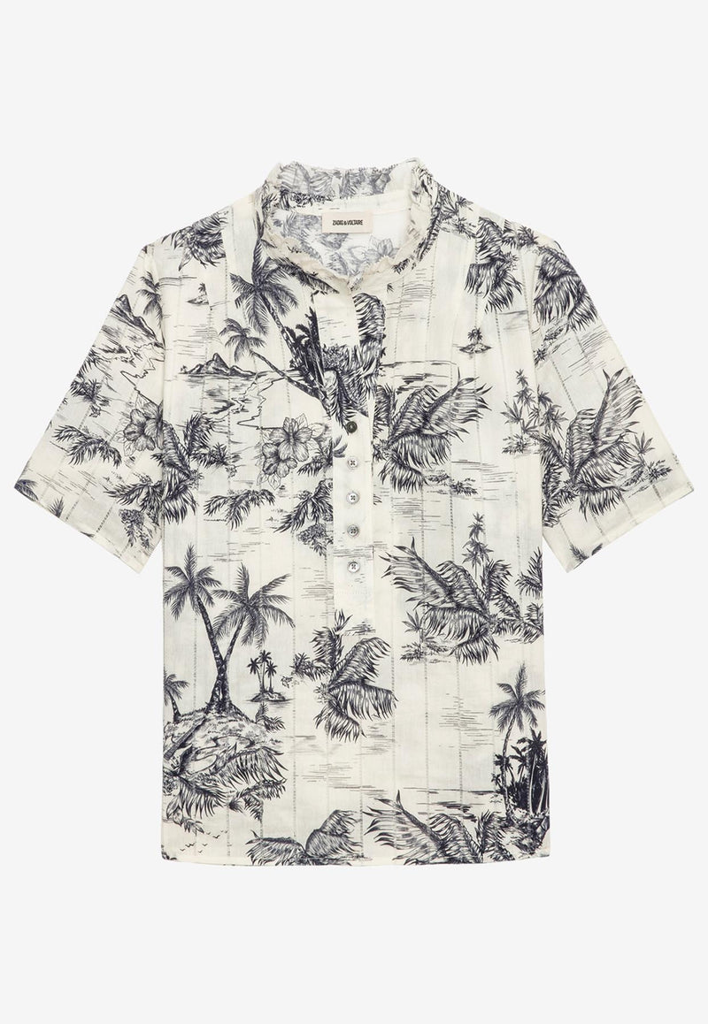 Zadig & Voltaire Topher Tropical Island Print Top Ecru WWTO01980_ECRU