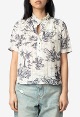 Zadig & Voltaire Topher Tropical Island Print Top Ecru WWTO01980_ECRU
