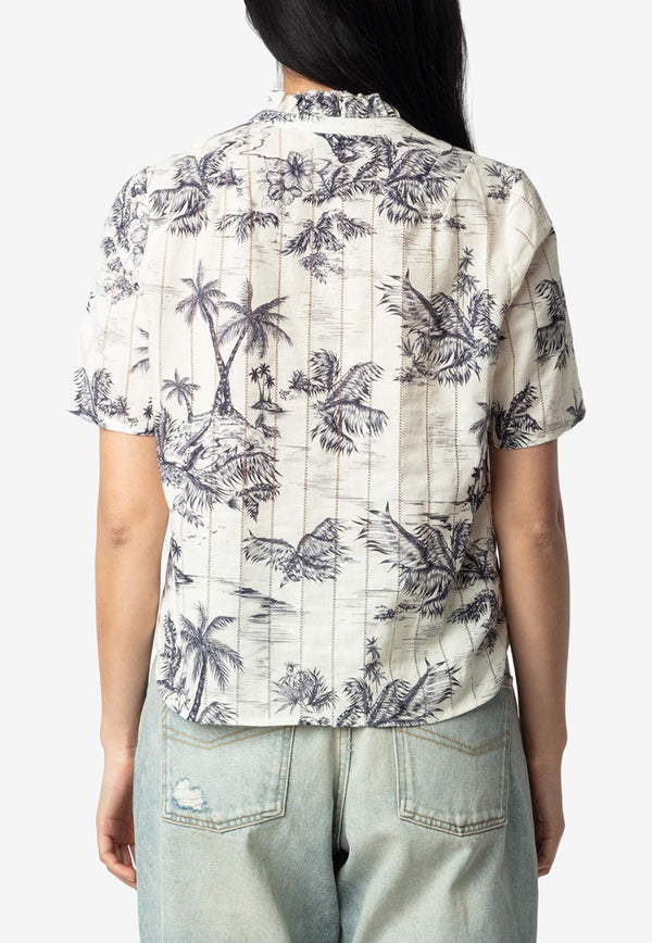 Zadig & Voltaire Topher Tropical Island Print Top Ecru WWTO01980_ECRU