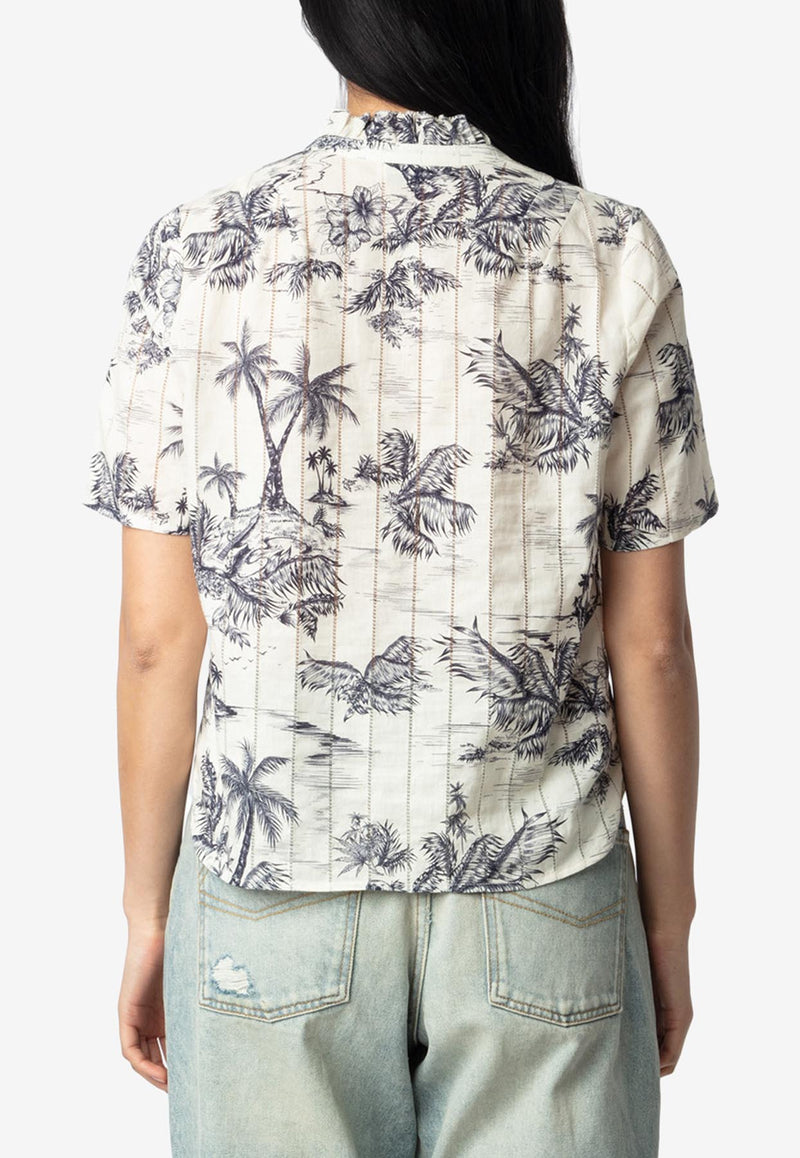 Zadig & Voltaire Topher Tropical Island Print Top Ecru WWTO01980_ECRU