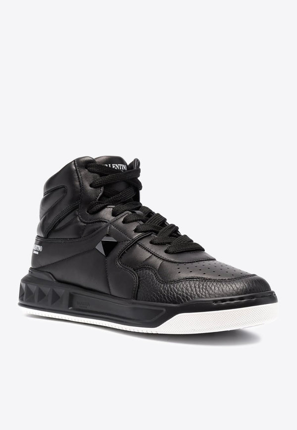 Valentino Leather High-Top Sneakers WY2S0E63NWNBLACK