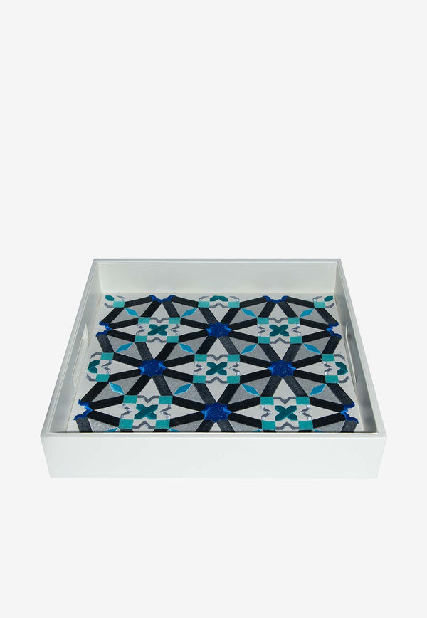 Stitch Leather Tray with Oriental Pattern Blue  EE10014B