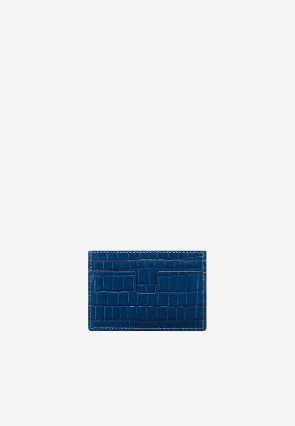 Tom Ford Logo Cardholder in Croc-Embossed Leather Y0232-LCL239S 1L014 Blue