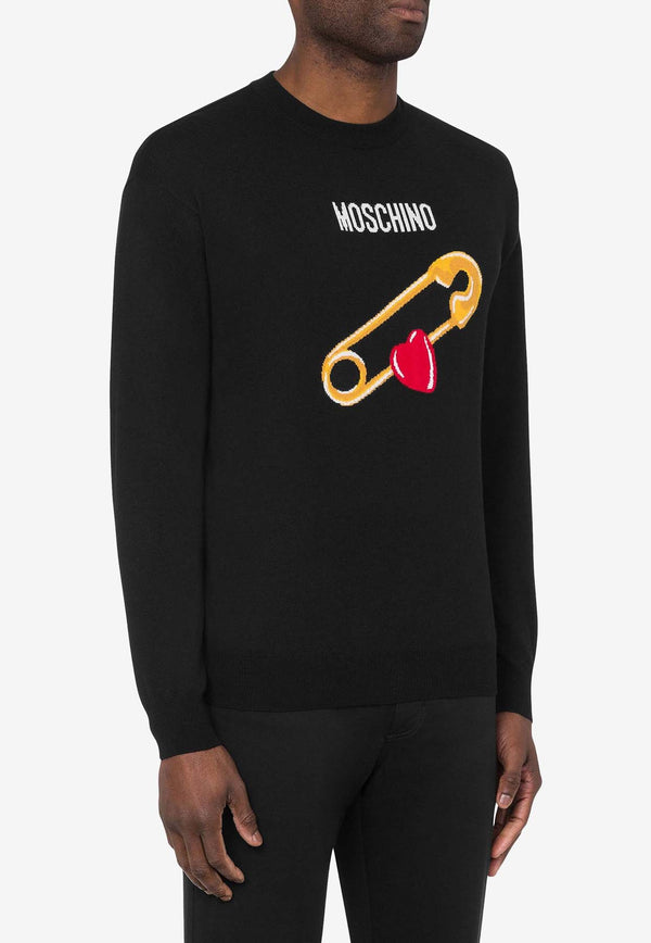 Moschino Heart Safety Pin Wool Sweater ZA092252003555 3555 Black