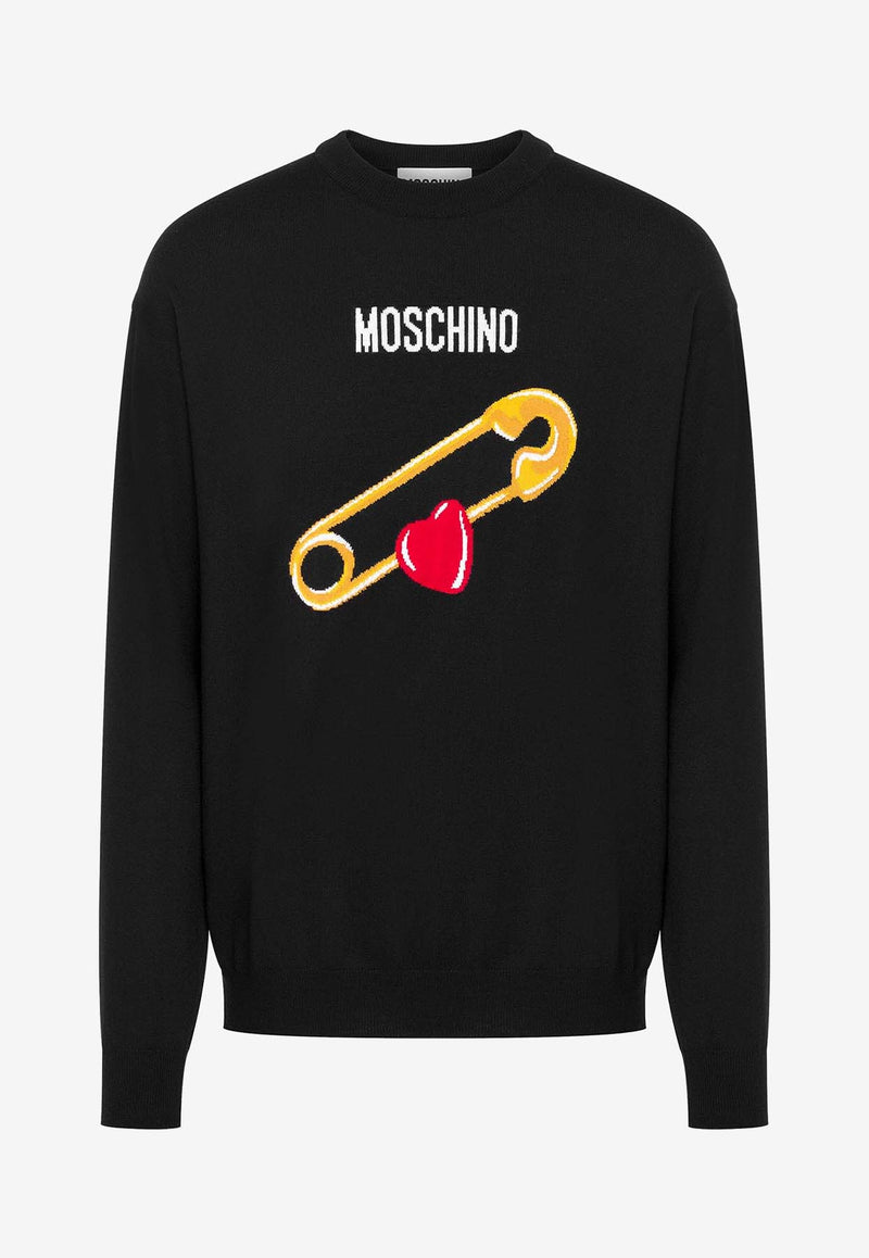 Moschino Heart Safety Pin Wool Sweater ZA092252003555 3555 Black