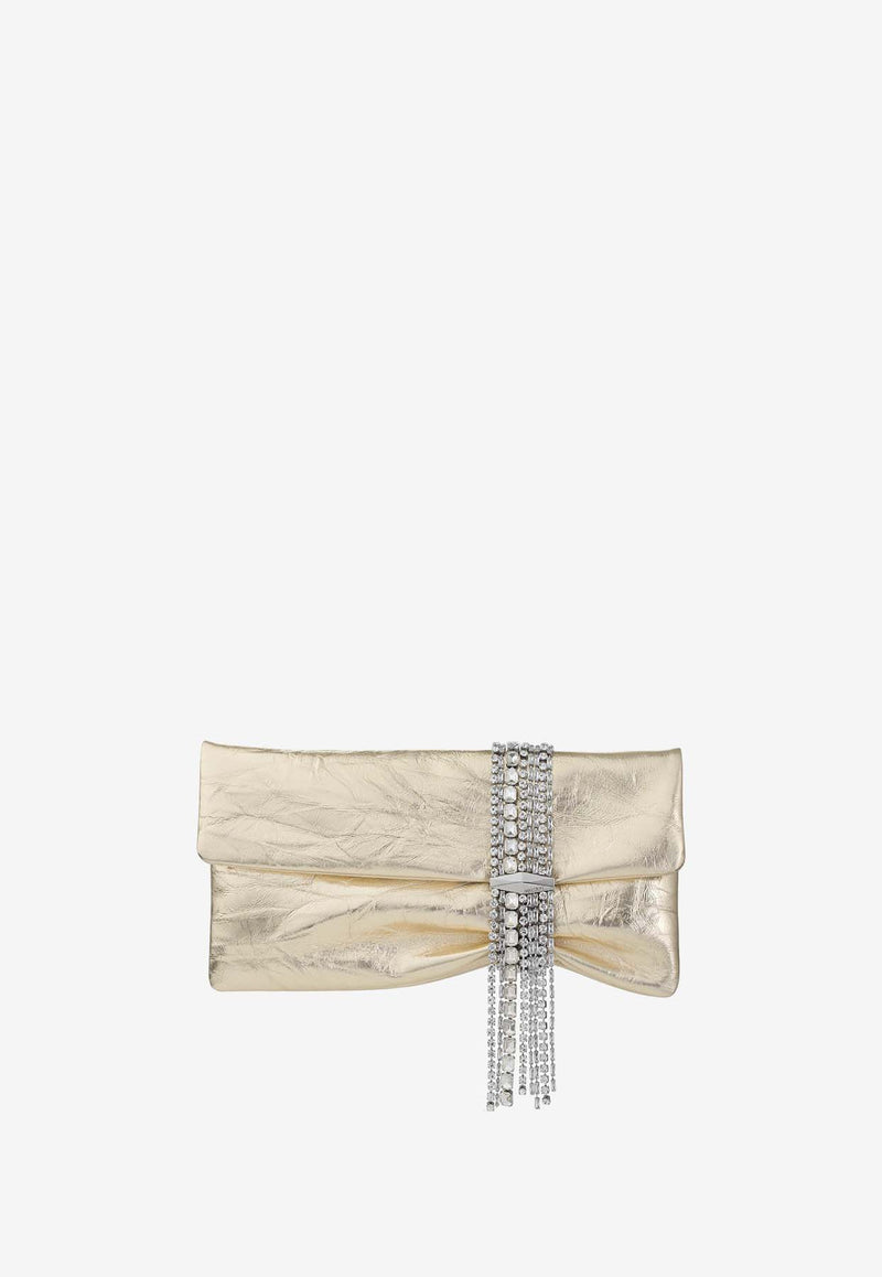 Jimmy Choo Zandra Crystal-Embellished Clutch in Metallic Leather ZANDRA BYN LIGHT PLATINUM/SILVER Platinum