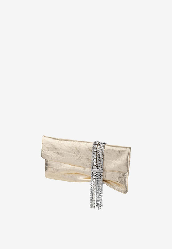 Jimmy Choo Zandra Crystal-Embellished Clutch in Metallic Leather ZANDRA BYN LIGHT PLATINUM/SILVER Platinum