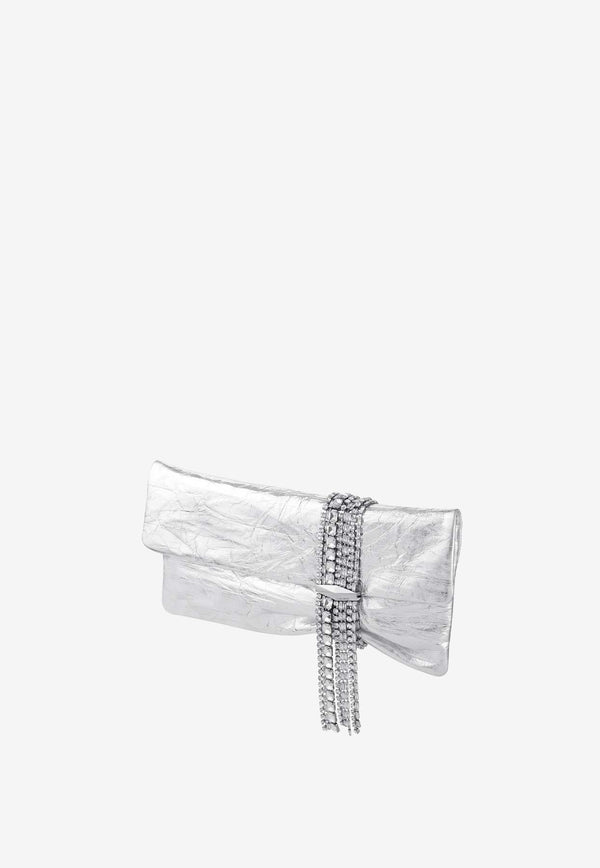 Jimmy Choo Zandra Crystal-Embellished Clutch in Metallic Leather ZANDRA BYN SILVER/SILVER Silver