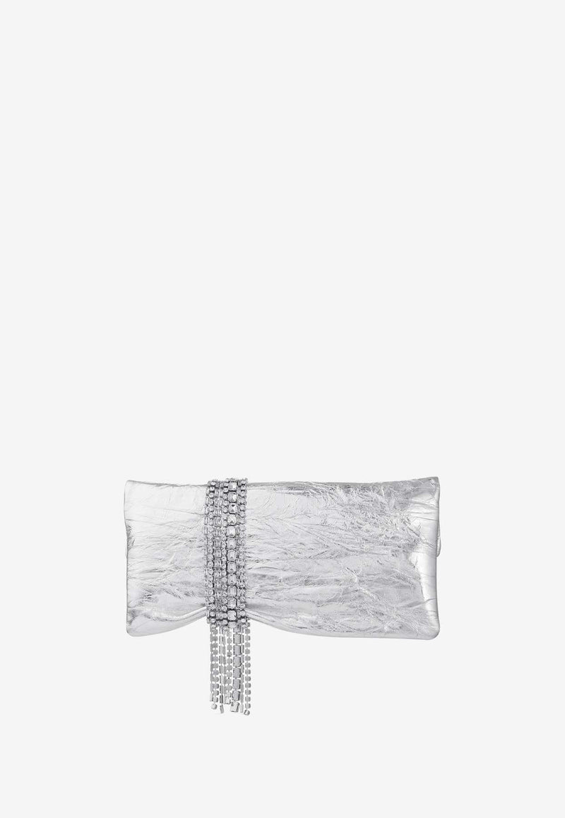 Jimmy Choo Zandra Crystal-Embellished Clutch in Metallic Leather ZANDRA BYN SILVER/SILVER Silver