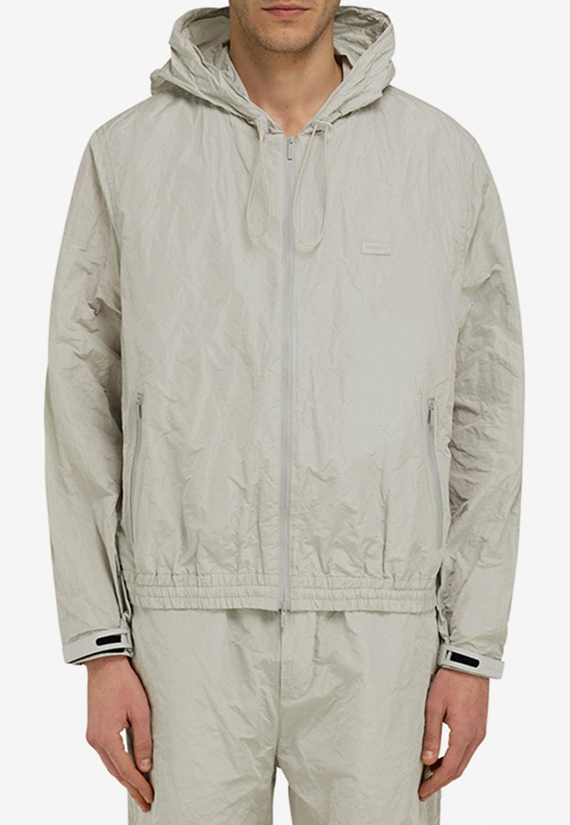 Ferragamo Zip-Up Windbreaker Hooded Jacket Gray 144475 B 782754 HAZE